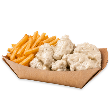 pollo frito mayo trufa con patatas