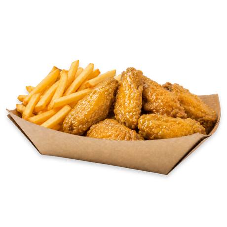 pollo frito miel mostaza con patatas