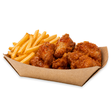 pollo frito picante hot con patatas